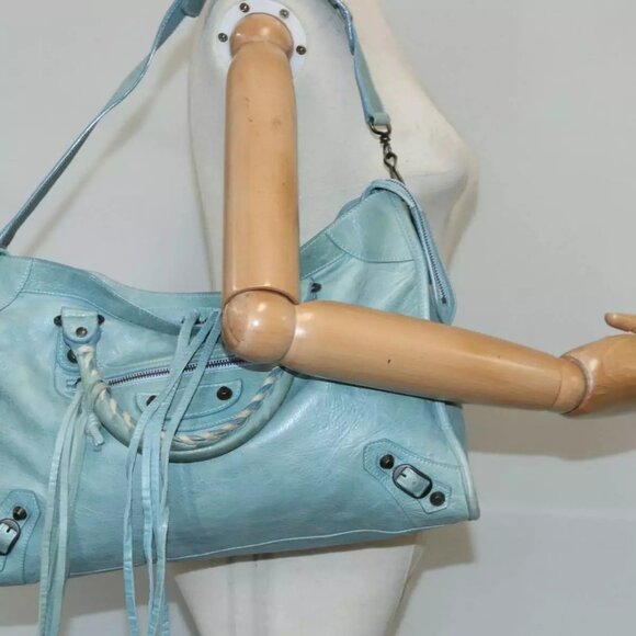 BALENCIAGA The City Hand Bag Leather 2way Light Blue Auth - Picture 3 of 16